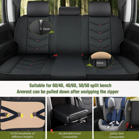 Vehicle Seat Belt Covers Car Seat Covers Custom Fit 2007-2024 Chevy Silverado GMC Sierra 1500 2500HD 3500HD Double Cab Extended Cab Crew Cab Waterproof Leather Cushion Full Set for Pickup Truck