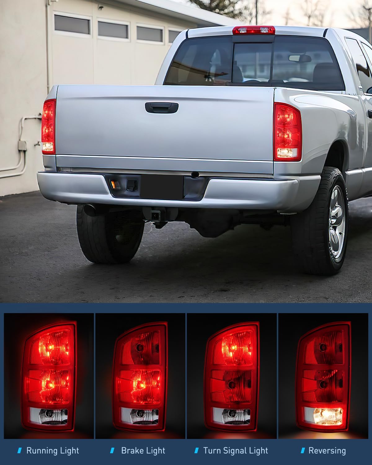 2002-2006 Dodge Ram 1500 2003-2006 Dodge Ram 2500 3500 Taillight Assembly Rear Lamp Replacement OE Style w/Bulbs Driver Passenger Side Nilight