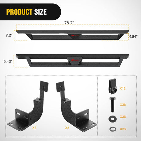 2015-2023 Chevy Colorado/GMC Canyon Crew Cab Running Boards Dual-Stage Textured Black Powder Coated Slip-Proof Side Step Nerf Bars Running Boards Nilight