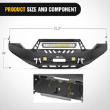 2013-2018 Dodge Ram 1500 Front Bumper Full Width Solid Steel with Winch Plate Offroad 120W LED Light Bar 2Pcs 18W Light Pods D-Rings Nilight