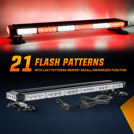 29.5 Inch Roof Top Red White Strobe Lights 56LED Hazard Emergency Warning Light Bar Magnetic Mount Nilight