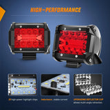 LED Light Bar 4" 60W 171LM Triple Row Spot Flood Red Led Pods (Pair)