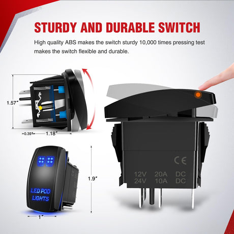 16AWG Wire Harness Kit 2 Leads W/ 12V 5Pin Light Pods Switch | 3 Fuses | 4 Spade Connectors Nilight