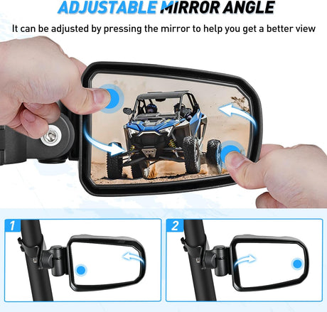 UTV Side Mirrors Offroad Rear View Universal Fits with Windshield for 1.75inch Roll Cage Polaris Ranger RZR Pioneer Can-Am Commander Kawasaki Yamaha Cfmoto Nilight