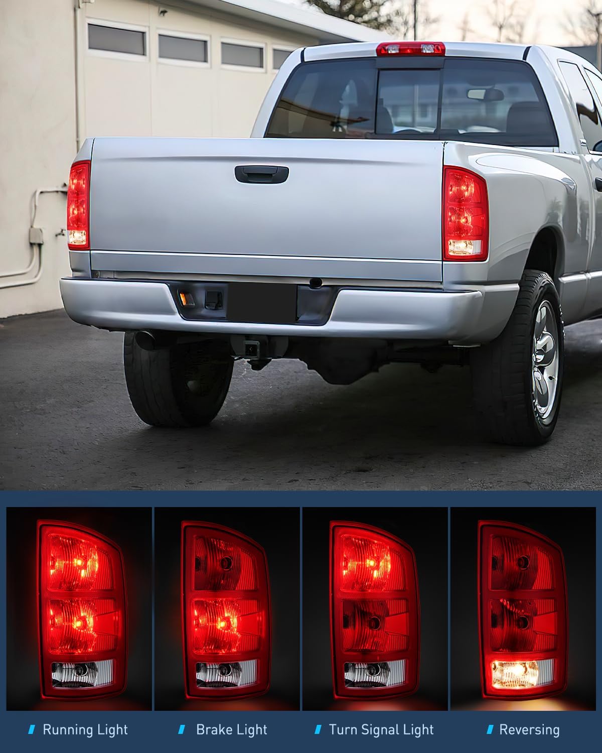 2002-2006 Dodge Ram 1500 2003-2006 Dodge Ram 2500 3500 Taillight Assembly Rear Lamp Replacement OE Style w/Bulbs Passenger Side Nilight