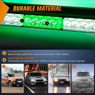 29.5 Inch Roof Top Green White Strobe Lights 56LED Hazard Emergency Warning Light Bar Magnetic Mount Nilight