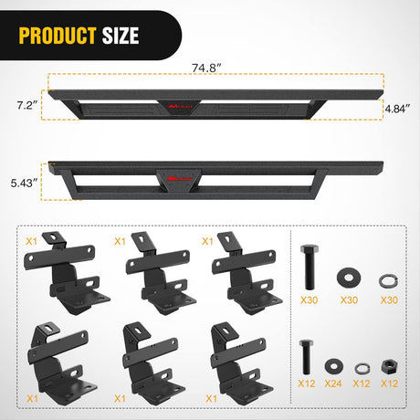 2021-2023 Ford Bronco 4 Door Running Boards Dual-Stage Textured Black Powder Coated Slip-Proof Side Step Nerf Bars Running Boards Nilight