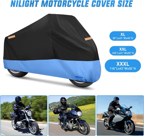 Motorcycle Cover with Lock-Hole Storage Bag & Protective Reflective Strip Fits up to 116 Inch Nilight