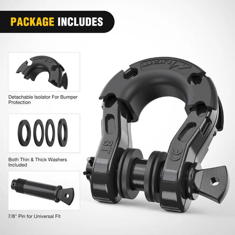 Shackle 3/4 inch Mega D-Ring Shackle With 7/8 inch Screw Pin 68000LBS Black (Pair)