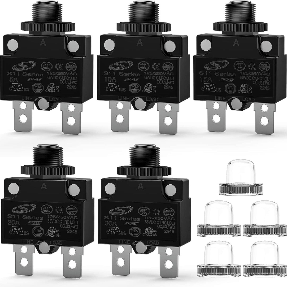 5Pcs 5A 10A 15A 20A 30A Terminals Circuit Breaker Nilight