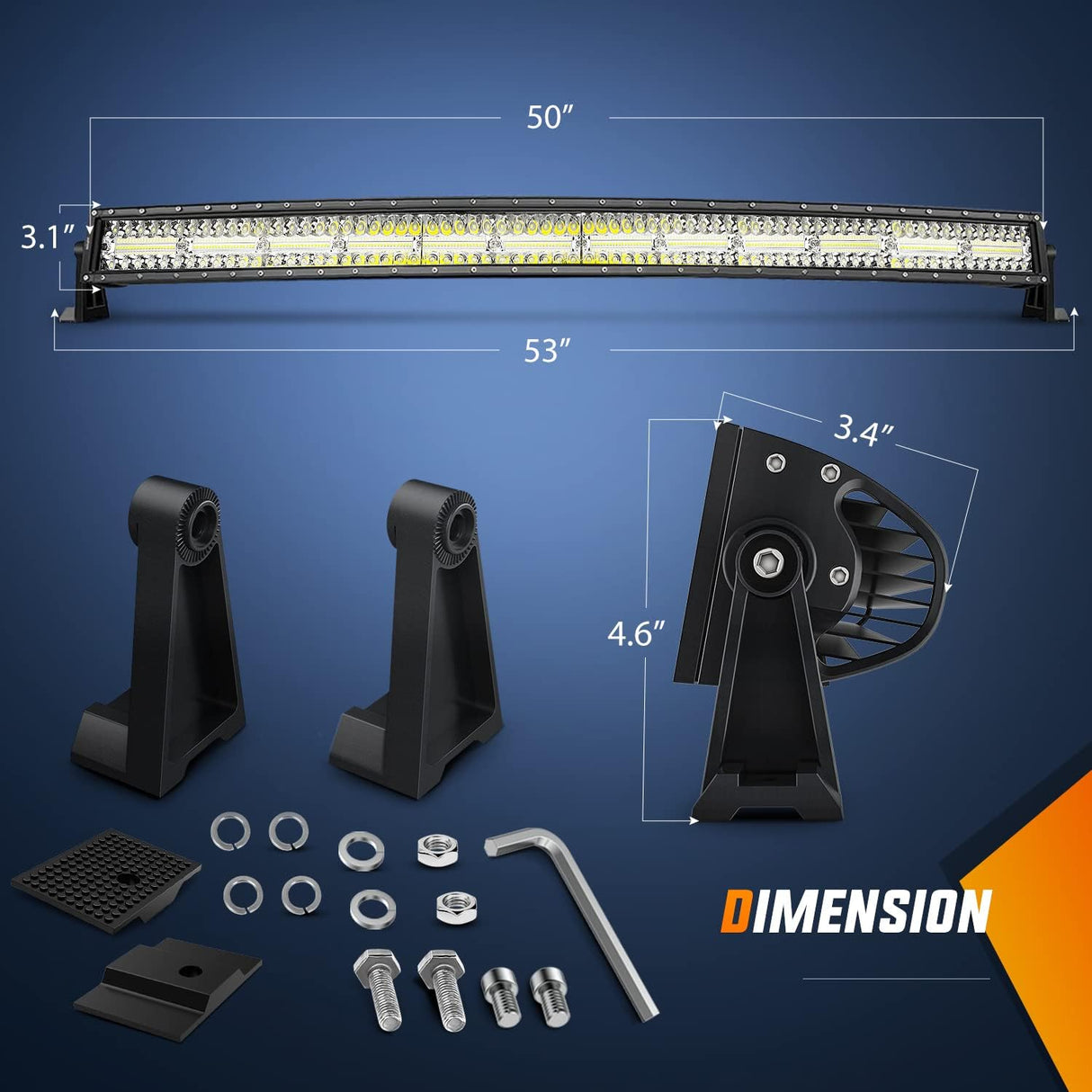 50" 384LED 13261LM Triple Row Curved Spot/Flood LED Light Bar Nilight