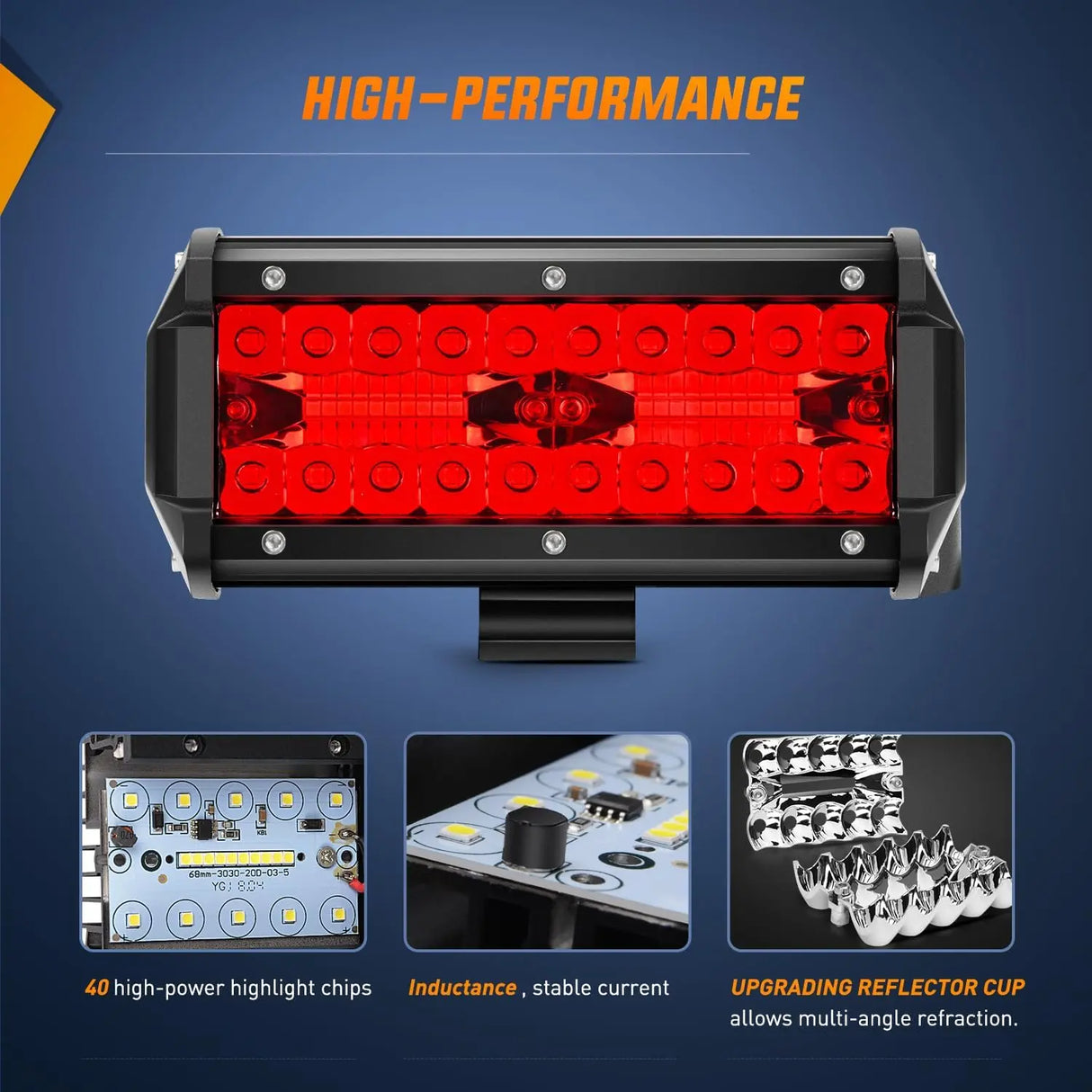 LED Light Bar 6.5" 120W 355LM Triple Row Spot Flood Red Led Pods (Pair)