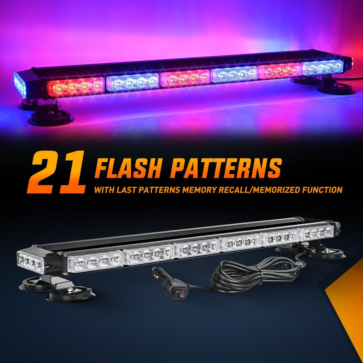 29.5 Inch Roof Top Red Blue Strobe Lights 56LED Hazard Emergency Warning Light Bar Magnetic Mount Nilight