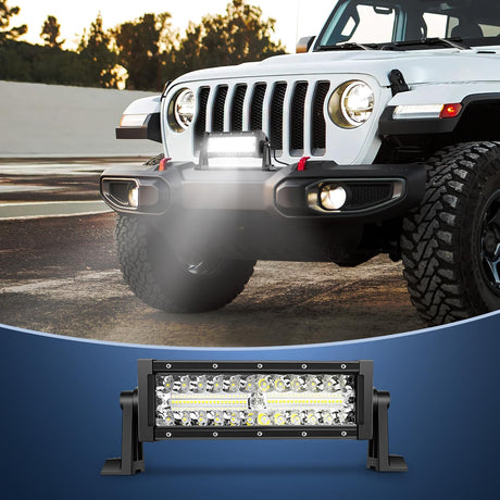 9.5 Inch 192W Triple Row 64LEDs Spot Flood LED Light Bar Nilight