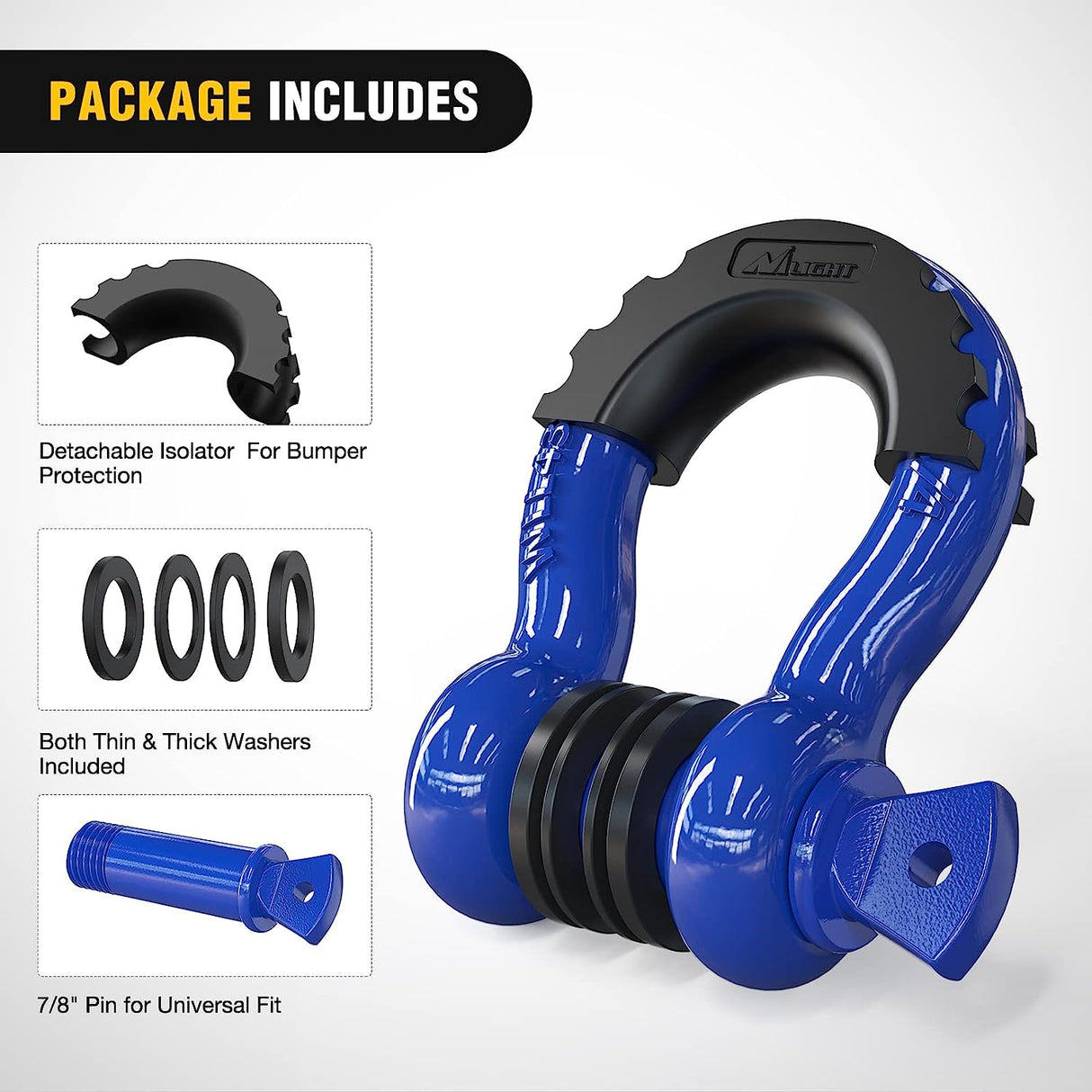 3/4 inch D-Ring Shackle Blue (Pair) Nilight