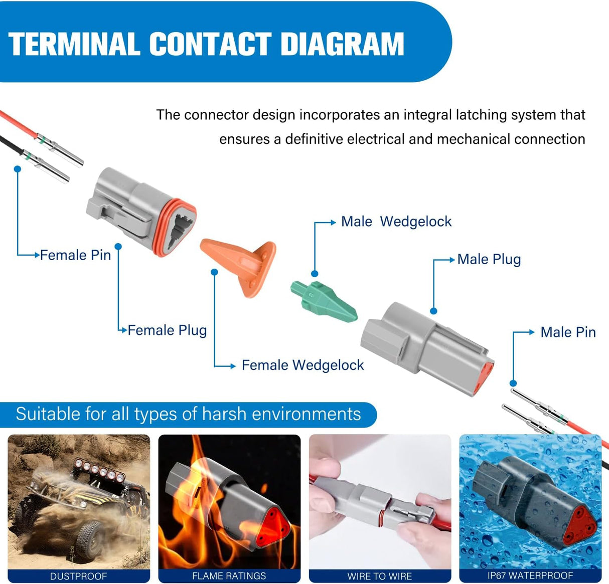 2 3 4 6 8 12 PIN DT Connector Kit 3 Sets Size 16 Solid Contacts Waterproof Male Female Terminal for 14-20 AWG DT Series Connector nilight