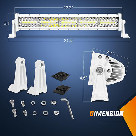 22 Inch 480W Spot Flood Combo White Case Led Light Bar Nilight