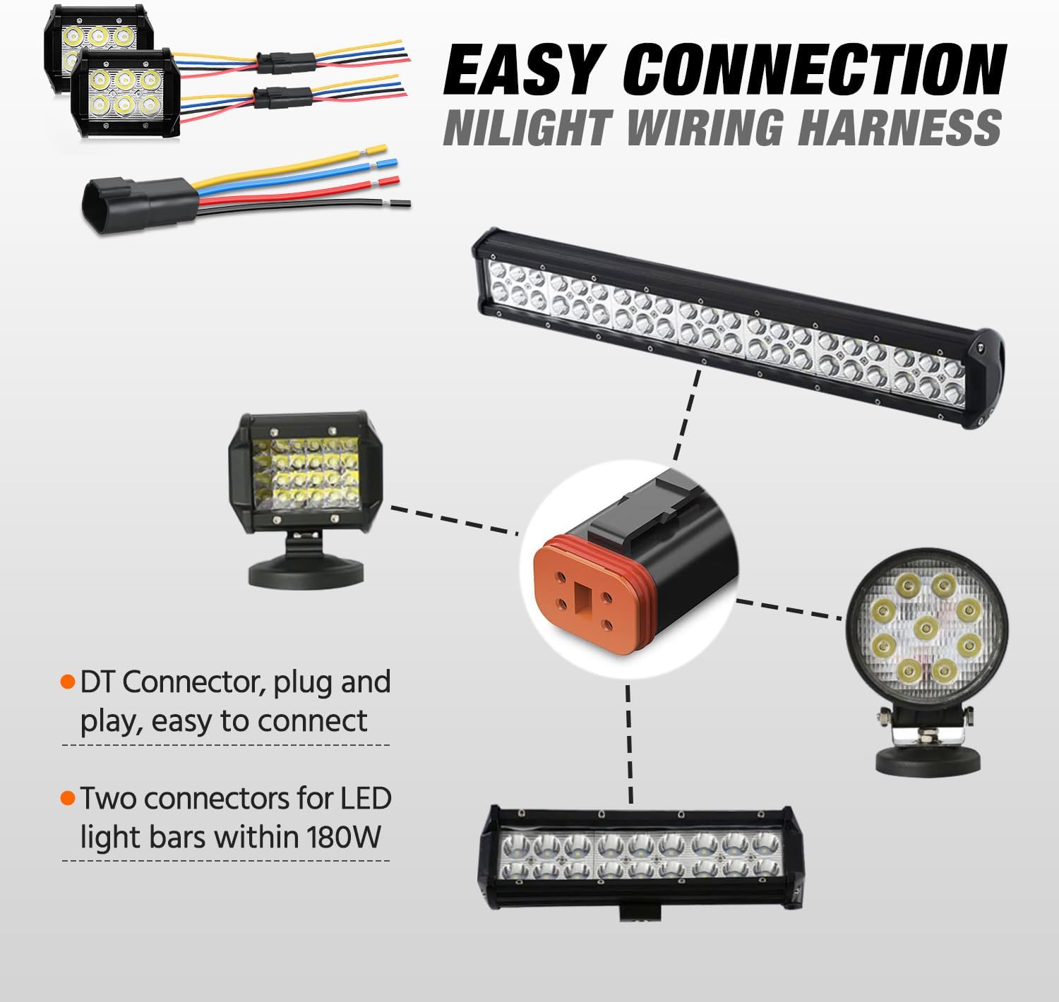 4 Pin DT Connectors 16AWG 6 Kits Male and Female Electrical Connector Waterproof Plug and Play w/Heat Shrink Butt Terminals nilight