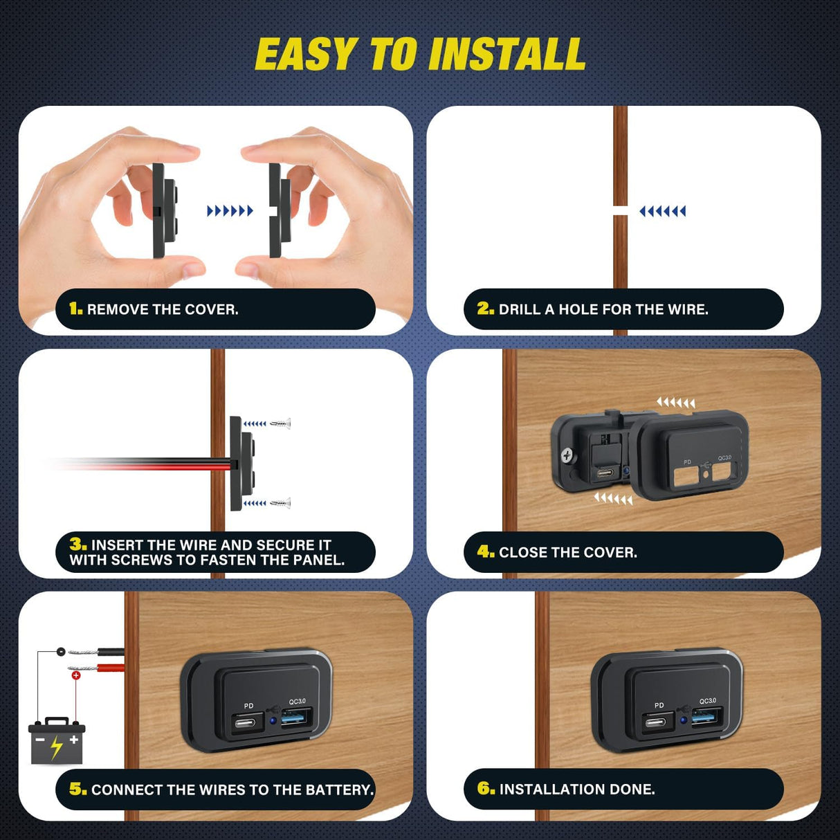 Dual USB Charger PD Type C QC 3.0 Fast Charging Outlet Nilight