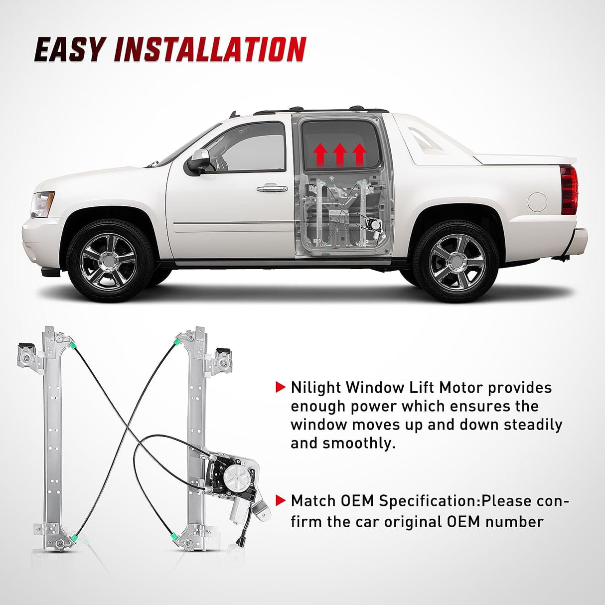 2001-2006 Chevrolet Avalanche Silverado Suburban GMC Sierra Yukon XL 1500 2500 3500 Rear Passenger Side Power Window Regulator Nilight