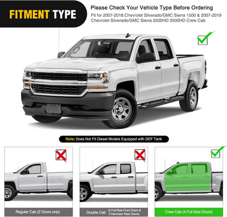 2007-2018 Chevy Silverado/GMC Sierra 1500 Crew Cab 2007-2019 Chevy Silverado/GMC Sierra 2500HD 3500HD 6 Inch Slip-Proof Aluminum Side Step Nerf Bars Nilight