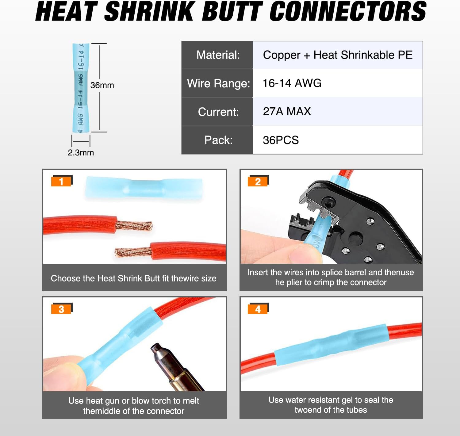 3 Pin DT Connectors 16AWG 6 Kits Male and Female Electrical Connector Waterproof Plug and Play w/Heat Shrink Butt Terminals nilight