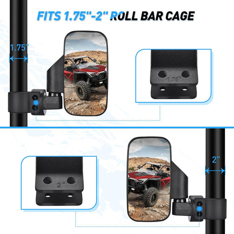 UTV Side Mirrors Universal Fit For 1.6in to 2in Roll Cages Nilight