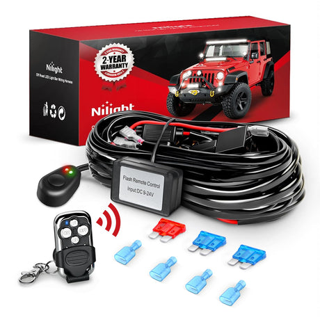 16AWG Wire Harness Kit 2 Leads W/ Remote Controller Switch | 3 Fuses | 4 Spade Connectors Nilight