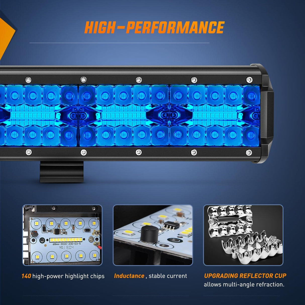 20 Inch 420W 42000LM Triple Row Blue Spot Flood LED Light Bar Nilight