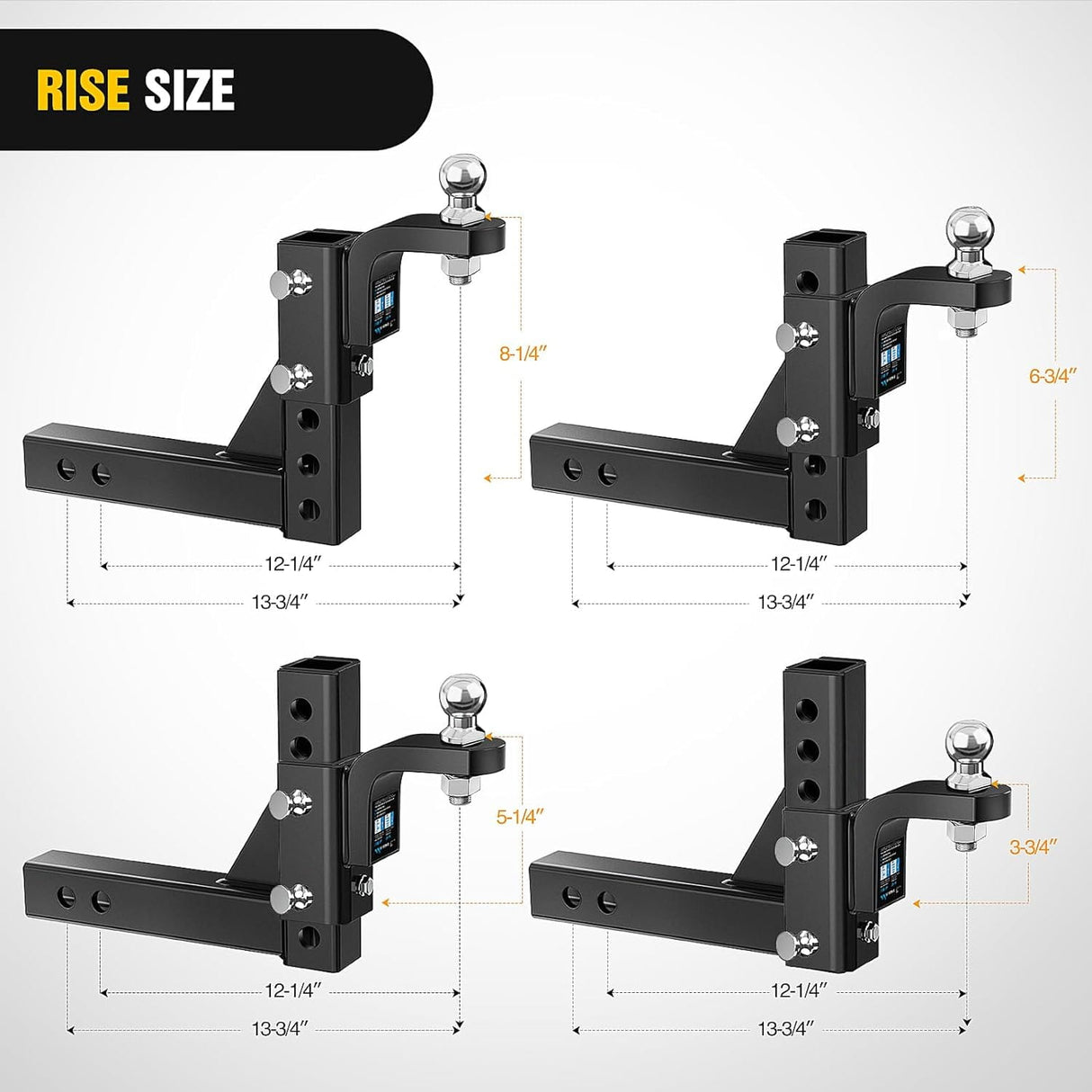 8 Position Adjustable Trailer Hitch Ball Mount with 2 Inch Trailer Ball Nilight