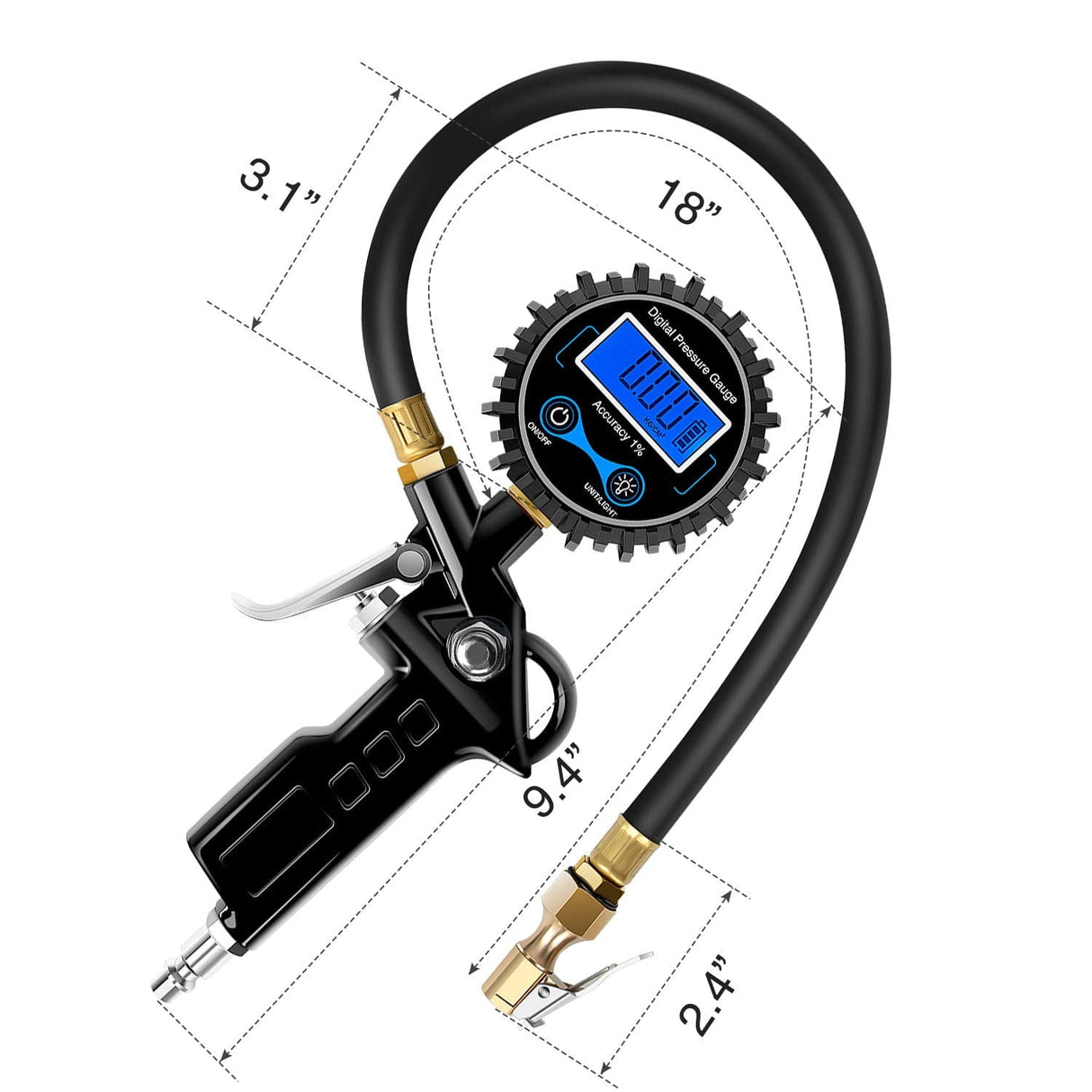 Digital Tire Inflator Pressure Gauge 250PSI Nilight