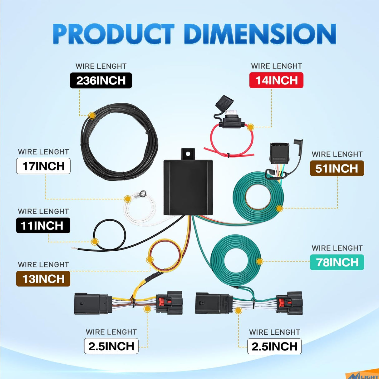 4 Way Trailer Wiring Harness Kit 56407 Fit W/ Wrangler JL 2018-2023 & Gladiator 2020-2023 Nilight