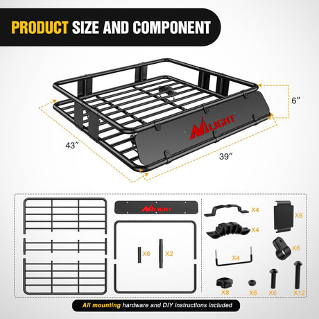 Universal Roof Rack Cargo Basket 43in x 39in x 6in Nilight