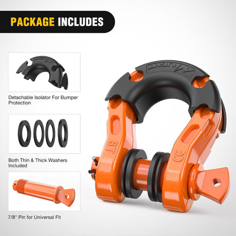 3/4 inch Mega D-Ring Shackle With 7/8 inch Screw Pin 68000LBS Orange (Pair) Nilight