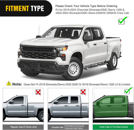 2019-2024 Chevy Silverado/GMC Sierra 1500 Crew Cab 2020-2024 Silverado/GMC Sierra 2500HD 3500HD 6 Inch Stainless Steel Bolt-on Side Step Nerf Bars Running Boards Nilight