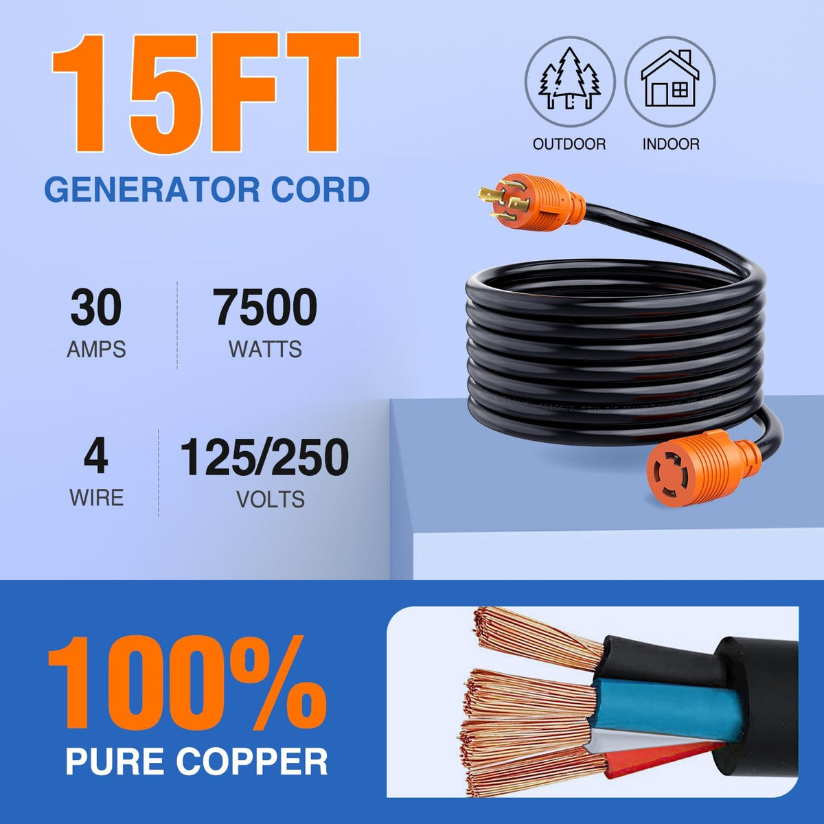 30Amp 15FT Generator Extension Cord – Nilight