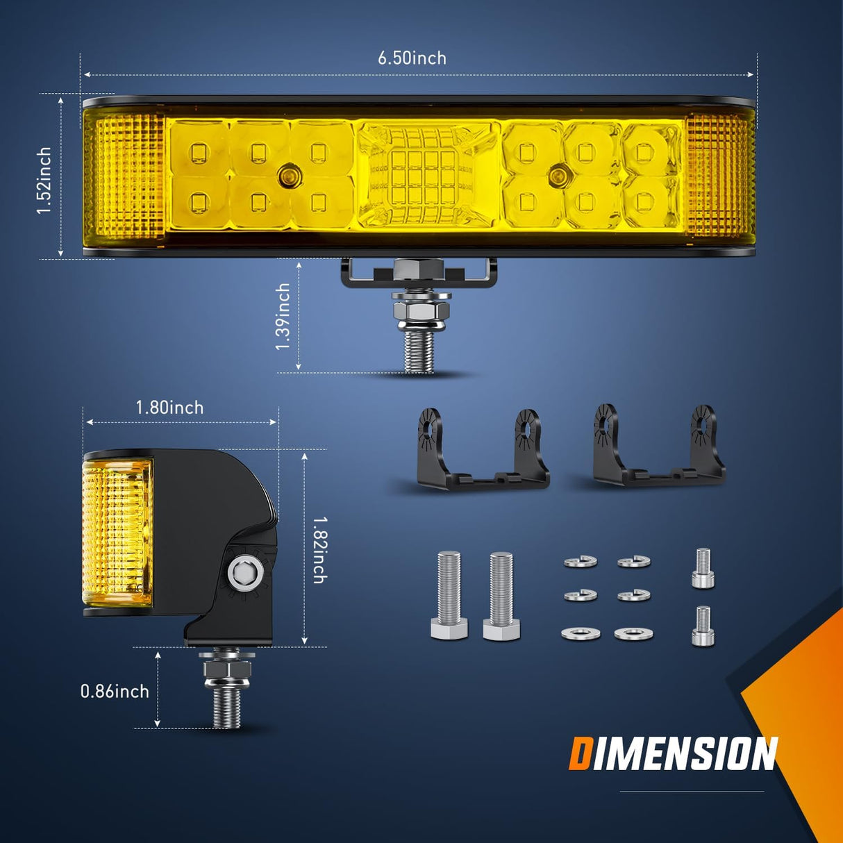 6.5 Inch 60W Amber Side Shooter Quadruple Row Spot Flood LED Light Bars (Pair) Nilight