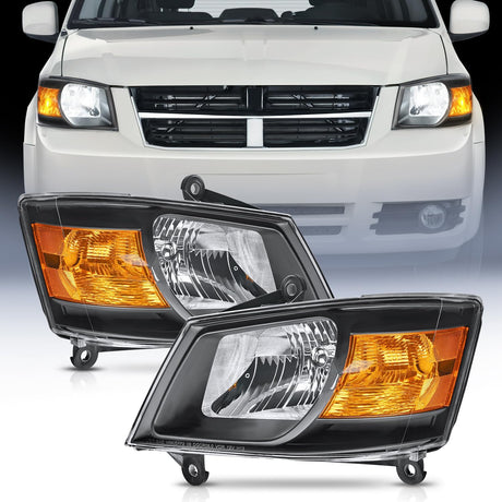 2008-2010 Dodge Grand Caravan Headlight Assembly Black Case Amber Reflector Nilight