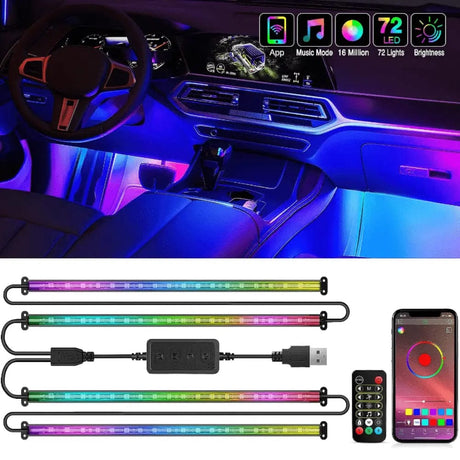 72Leds RGBIC USB Interior Light Strip APP RF Remote Control 4PCS Nilight