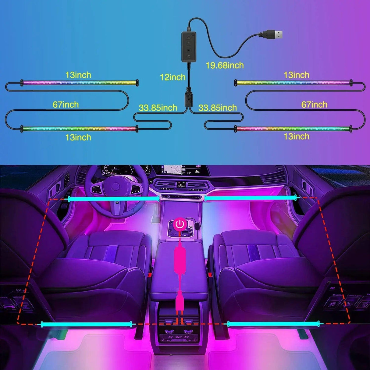 72Leds RGBIC USB Interior Light Strip APP RF Remote Control 4PCS Nilight