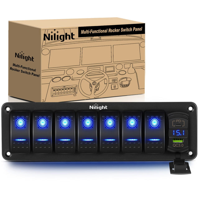 7 Gang Switch Panel With QC3.0 & PD Charger And Voltmerter Nilight