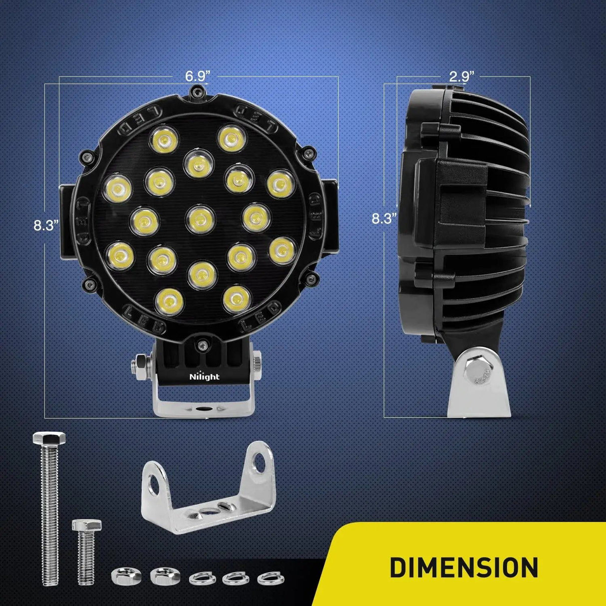 LED Work Light 7" 51W Round Black Case Spot LED Work Light (Pair)