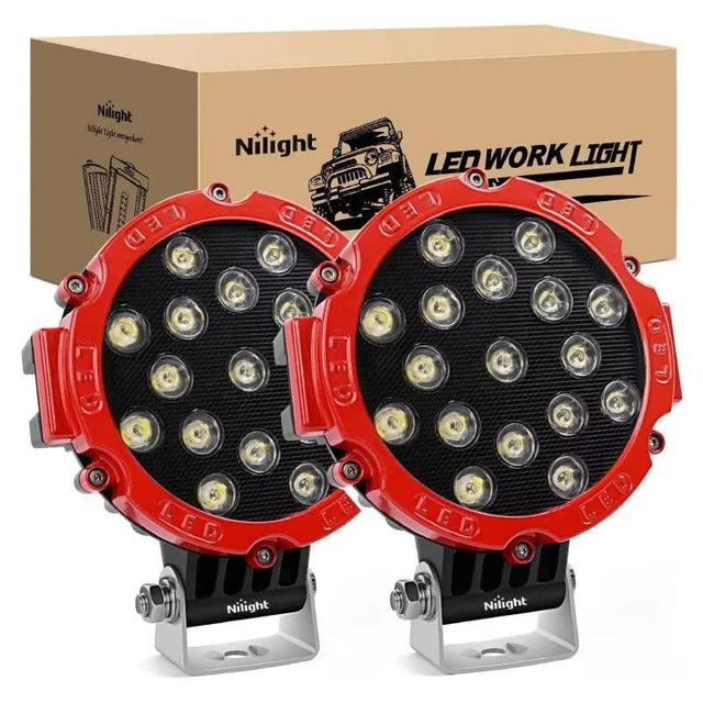 LED Work Light 7" 51W Round Red Case Spot LED Work Light (Pair)