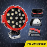 LED Work Light 7" Round 51W Flood Red Case LED Work Light (Pair)