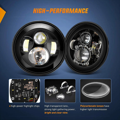 LED Headlight 7" Round LED Headlight High Low Beam For Jeep Wrangler JK TJ JL CJ 1997-2020 Rubicon Sahara Hummber H1 H2