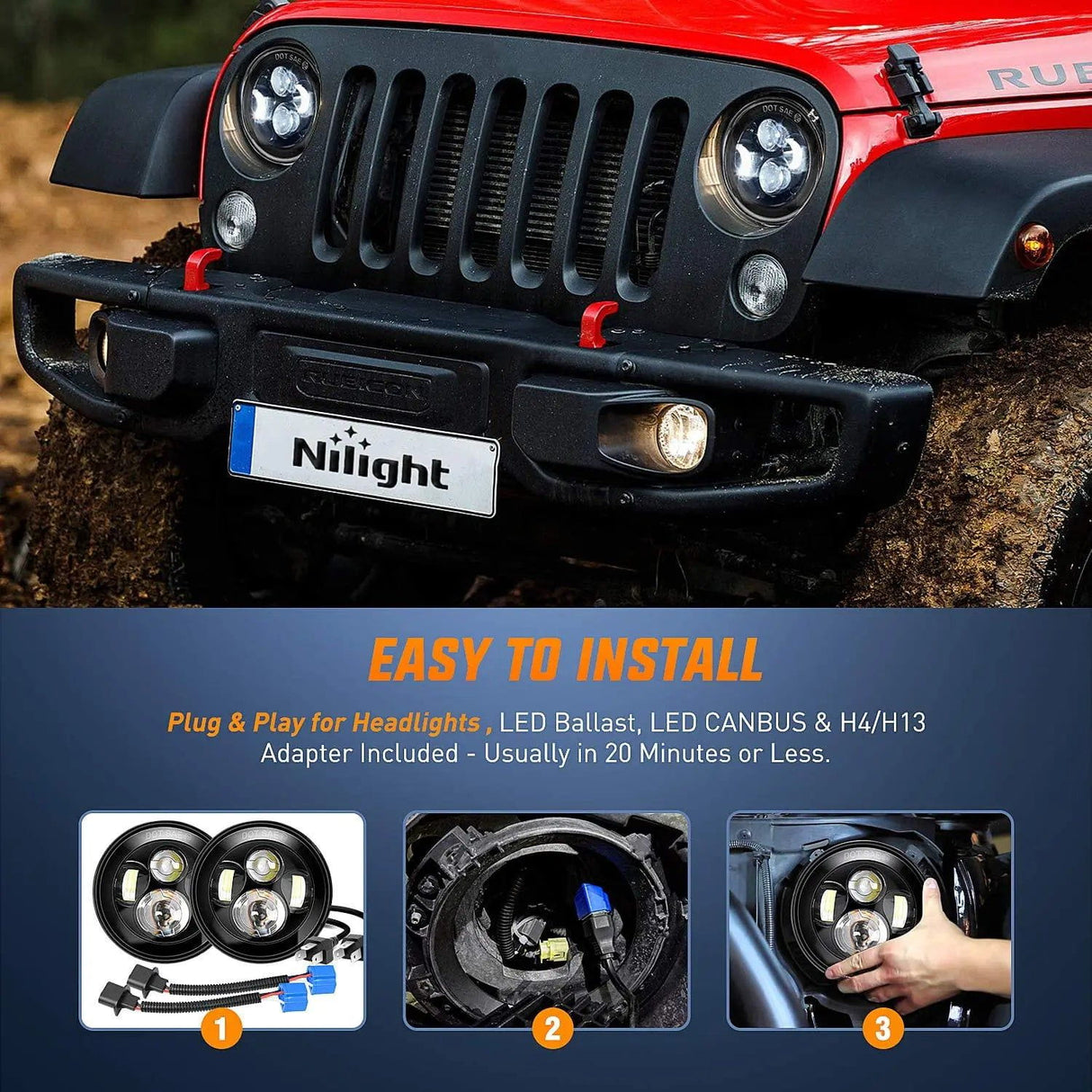 LED Headlight 7" Round LED Headlight High Low Beam For Jeep Wrangler JK TJ JL CJ 1997-2020 Rubicon Sahara Hummber H1 H2