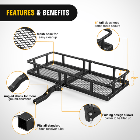 60 x 24 x 7.87 Inch Hitch Cargo Carrier Fits 2-Inch Receiver With Waterproof Cargo Bag Cargo Net Ratchet Straps Nilight