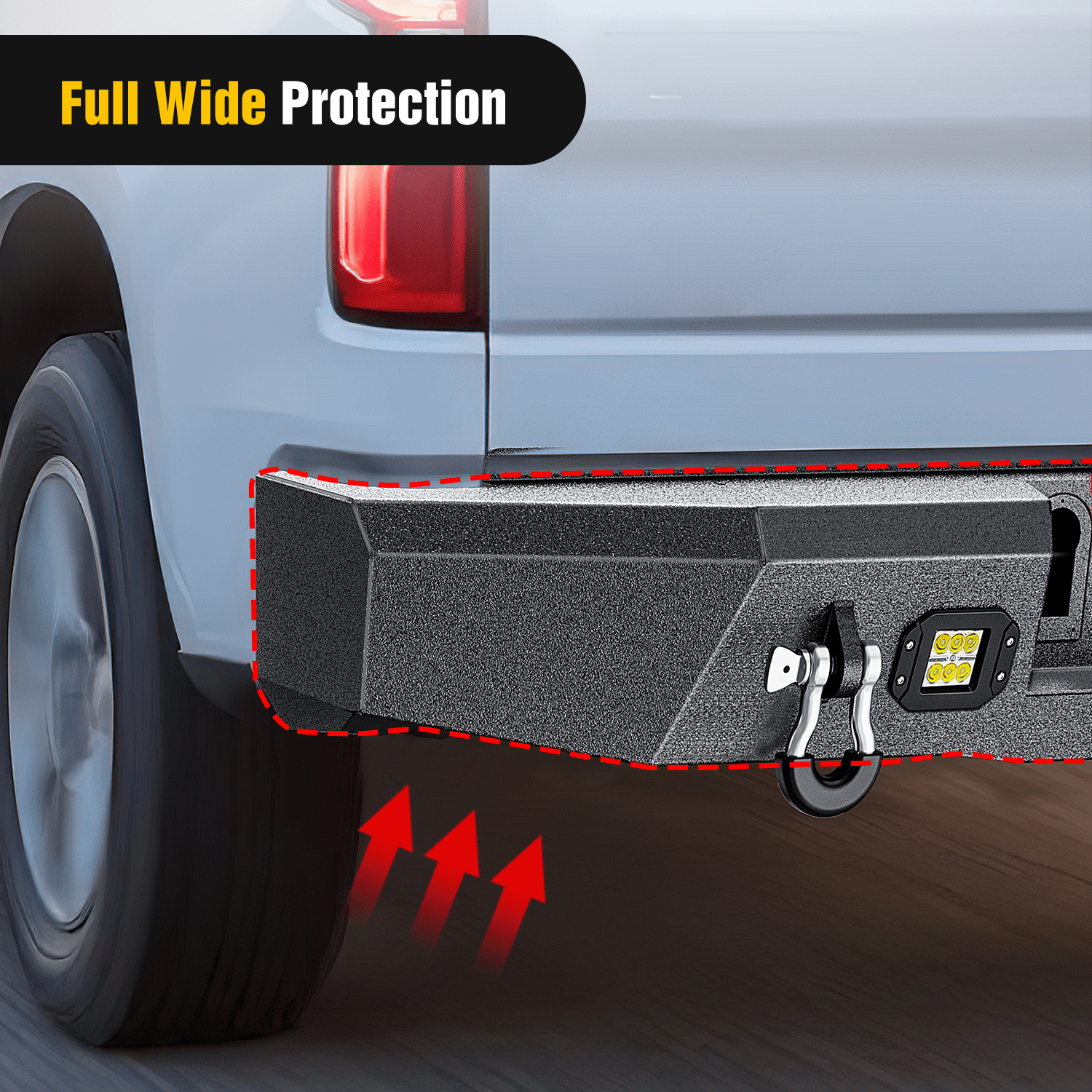 Rear Step Bumper for 2014-2018 Chevy Silverado/GMC Sierra 1500 Pickup Trucks Textured Solid Steel with 2 Upgraded Flood 18W LED Lights D-Rings Nilight