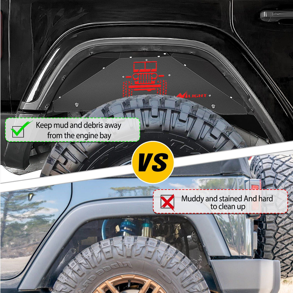 Front & Rear Inner Fender Liners Wheel Cover Fit for 2007-2018 Wrangler JK JKU 4WD (4-Door/2-Door) Nilight