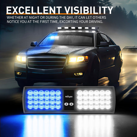 48 LED Blue White Emergency Warning Strobe Lights Nilight